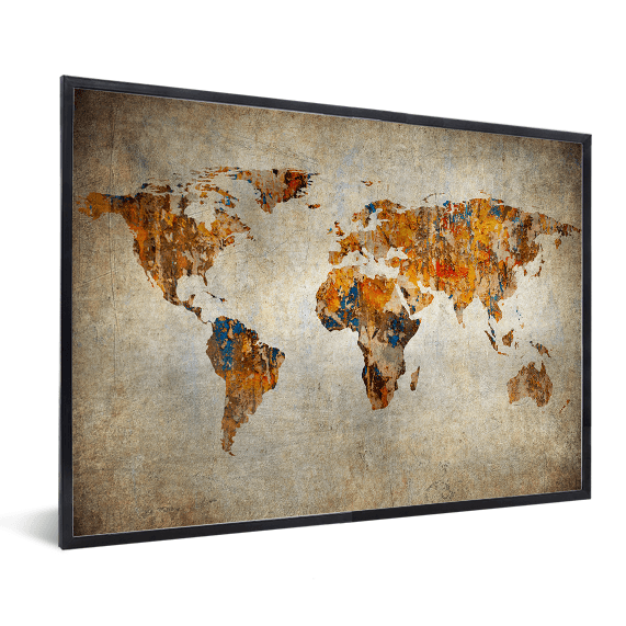 Mammoet avond zwavel Schilderij op stof in lijst - Wereldkaart | Bestel nú met herfstkorting tot  45%